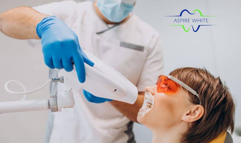Professional teeth whitening treatment in progress Burnley